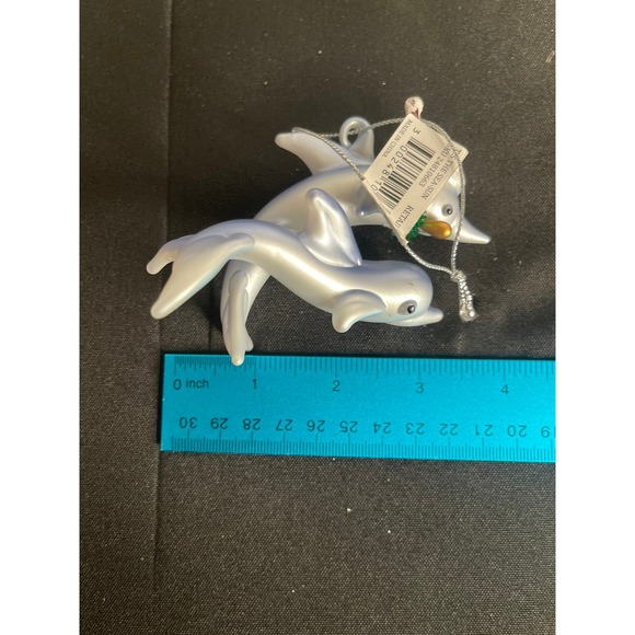 Two Dolphins Christmas Ornament Santa Hat Tinsel Holiday Decor - Picture 2 of 6